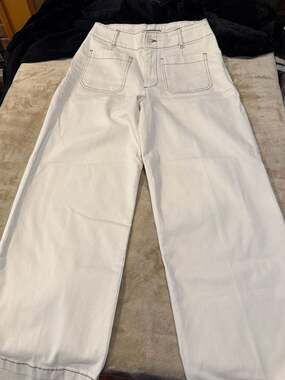 Bagatelle  High Rise Off-White Wide Leg Utility Pants with Contrast Stitching sz